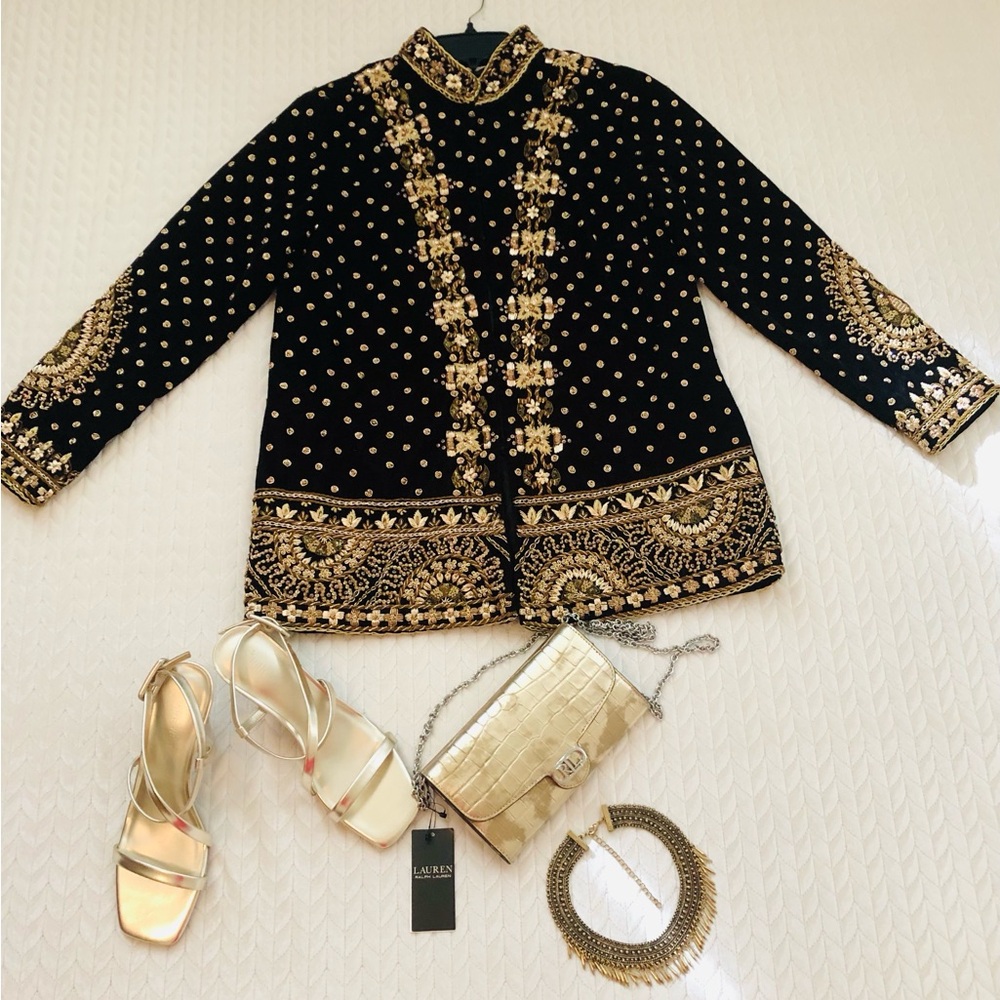 Soft Surroundings Black and Gold Embellished Blazer